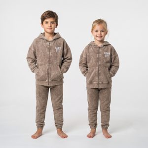 Chándal de Algodón con Lavado Ácido de Alta Calidad para Niños Unisex, Sudadera con Capucha y Cremallera Completa, Hombros Caídos, Talla Grande - Product Image 3