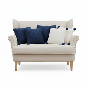 SOGA 5PC <b>Navy</b> Blue Diamond Knit Pillowcase Cream White Ribbed Knit <b>Pillow</b> Cover Pom-Poms Decorative Throw <b>Pillows</b> Set for Decor - Product Image 1