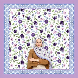 Organic Eco-Friendly Floral Print Woven Cotton Cambric Square Scarf Lightweight Printed Headscarf Ribbon for Women Daily Wear - Product Image 3