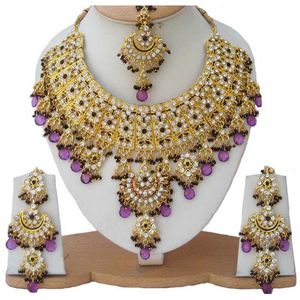 Lot de 5 ensembles de colliers vintage en cuivre, d'inspiration indienne Bollywood, pour mariée, designer, femme, mariage, fête, zircon royal doré - Product Image 6