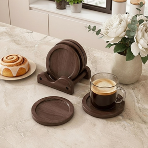 Ensemble de sous-verres en bois de bambou naturel avec support, sous-verres ronds minimalistes, protection de table pour tasses à café, mugs, verres, salle à manger - Product Image 3