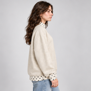 Women's Ivory Mock Neck <b>Sweatshirt</b> with <b>Black</b> Polka Dot Trim and Varsity Graphic Long Sleeve Casual Pullover Custom Wholesale - Product Image 4