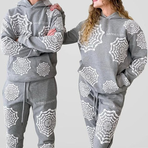 Conjunto Deportivo Unisex con Estampado de Telaraña Gris, Sudadera con Capucha de Manga Larga y Pantalones, Ropa Casual de Otoño con Cierre de Cordón - Product Image 6