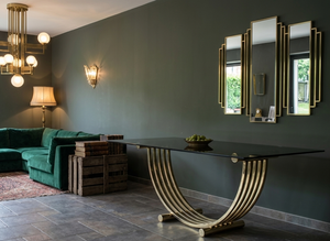 Mesa de Centro de Acero Inoxidable Dorado de Lujo con Tapa de Metal Negro, Diseño Moderno con Marco Metálico en Forma de U, Muebles para Sala de Estar - Product Image 5