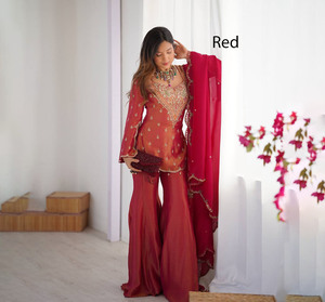 Magnifique robe abaya traditionnelle en soie simar lourde, de style moderne et design, tenue Sharara indienne pakistanaise ethnique cousue pour les fêtes - Product Image 1
