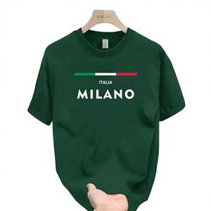 T-shirt pour homme 100% coton - Coupe ajustée, manches courtes, épaules tombantes, été, Italie Milano, 220g, impression DTF, logo personnalisé - Product Image 6
