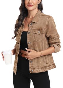 Almond Brown Custom <b>Denim</b> <b>Jacket</b> for Women Winter Autumn Season Cotton-Filled Printed Knitted Ladies Jeans - Product Image 3