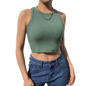 2026 Summer Knitted Sublimation Women's Double Lined Breathable Quick Dry Polyester Black Tank <b>Tops</b> Scoop Neck <b>Racer</b> <b>Back</b> - Product Image 2