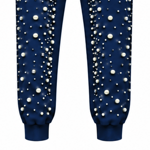 Navy Blue Pearl Beaded Jogger Pants Women Luxury Embellished Drawstring Sweatpants Casual Streetwear Fleece <b>Trousers</b> <b>With</b> <b>Pocket</b> - Product Image 6