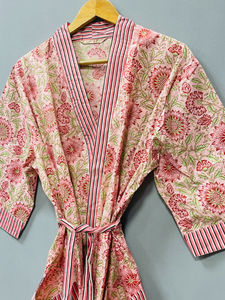 Kimono de Verano 100% Algodón, Cómodo y Relajante, para Dormir, Cuello en V, Largo, con Cierre de Cordón, Estampado Floral, Ropa Casual - Product Image 4