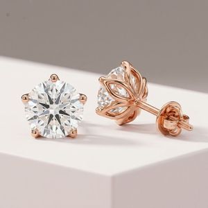 Pendientes de Diamante Redondo con Seis Garras, Colección de Joyería Fina, Accesorios Elegantes y Brillantes para las Orejas, Opción de Regalo de Lujo - Product Image 1