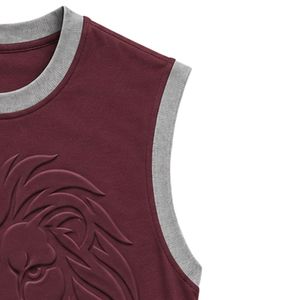 Débardeur sans manches marron et gris avec motif tête de lion en relief, gilet en coton personnalisé pour homme, col rond, mode streetwear de luxe - Product Image 6