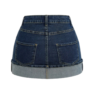 2026 High Waist Pleated Denim Skirts for Women Raw Hem A-<b>Line</b> Mini <b>Jean</b> Skirt Wholesale Custom Logo Skirt - Product Image 2