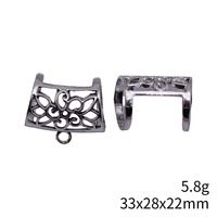 Penjepit Syal Motif Bunga Terawang 33x28x22mm Perak Antik Paduan Seng dengan Lubang Gantung untuk Selendang