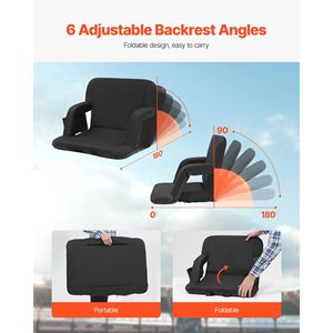 Sedia da Stadio Reclinabile Portatile con Ampio Sedile e Supporto Lombare, Cuscino Imbottito Pieghevole - Product Image 5