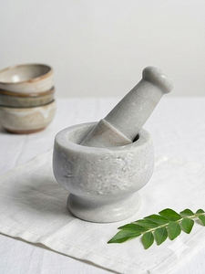 Juego de Mortero y Pilón de Mármol Blanco Portátil Ecológico Premium Sigma Exports - Mortero Khalbatta Okhli Resistente para Especias y Hierbas - Product Image 3