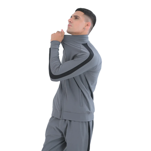 Ensemble de survêtement gris pour homme, col zippé intégral ou demi-zippé, style sportif, respirant, en polyester et coton, pour l'automne, coupe classique, poche latérale - Product Image 5