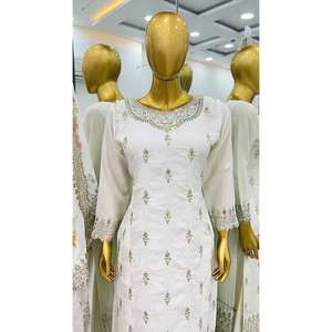 Conjunto de Blusa y Pantalón Blanco con Dupatta para Mujer, con Bordado Intenso y Lentejuelas, Talla L, Shree Hari Fashion-SR - Product Image 5