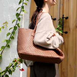 Woven Tote Bag Large Capacity <b>Shoulder</b> <b>Handbag</b> Minimalist Solid Color Casual Carryall for Daily Travel - Product Image 1