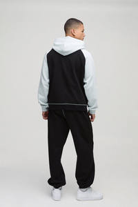 mens <b>black</b> and grey colorblock tracksuit full zip hoodie and jogger pants <b>set</b> casual fleece activewear winter two piece <b>gym</b> - Product Image 5