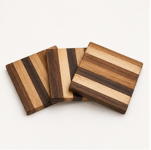 Premium Handcrafted Walnut And Oak Wooden <b>Coaster</b> Set Eco-Friendly Striped Design Heat Resistant <b>Drink</b> Mats <b>For</b> Home And Office - Product Image 1