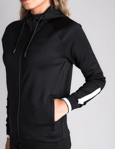 Unisex Black Full <b>Zip</b> <b>Hooded</b> Tracksuit Plaid Sporty Jogging Set Side Pockets Breathable Viscose/Polyester Quick Dry Lightweight - Product Image 2