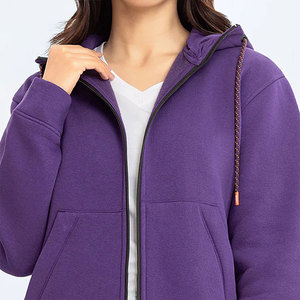 Women's Heavyweight Cotton Fleece Zip-Up Hoodie Long Sleeve French Terry Casual Style Drawstring Hooded Zip-Up Hoodie - Product Image 6