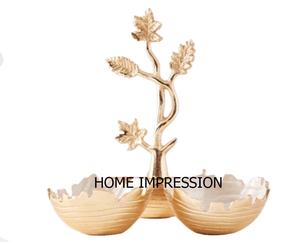 ชามเสิร์ฟอาหารอินเดียทรงหนาทำด้วยมือทำจากโลหะดีไซน์เนอร์ขอบโค้งมนดีไซน์ใหม่ทันสมัยเคลือบทองและเคลือบ - Product Image 1