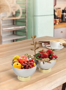 Centre de table de mariage à double bol durable Vaisselle de service royale en métal avec support d'orchidée dorée sculptée Bol à fruits décoratif conçu - Product Image 3