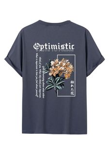 เสื้อยืดแขนสั้นผู้ชายลายดอกไม้พิมพ์ลายกราฟิกคุณภาพดี คอกลม ทรงปกติ สวมใส่สบาย ผ้าคอตตอนเจอร์ซีย์ ระบายอากาศได้ดี มีโลโก้ด้านหลัง - Product Image 2
