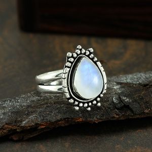 925 Sterling Silver Classic Gemstone <b>Ring</b> Natural Blue Fire Rainbow Moonstone Bezel Setting Handmade <b>Ring</b> Women - Product Image 3