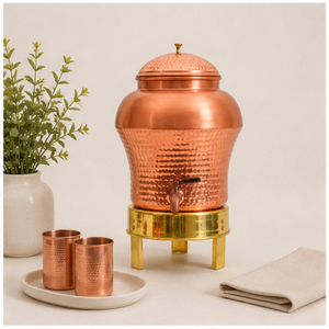 Copper Hammered Water Dispenser with Stand and Leak-Proof Tap Copper <b>Storage</b> Pot for Drinking Water Water Tank for Home & Office - Product Image 2