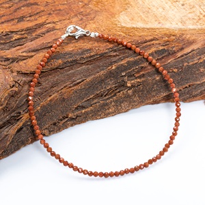 Pulsera de piedras naturales de sunstone rojo con microfacetos, pulsera de gemas de sunstone redondas para mujer, 2MM, joyería de cristal curativo al por mayor. - Product Image 1