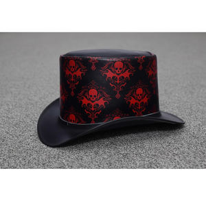 Sombrero de cuero hecho a mano único en tonos marrón y negro con motivo de calavera, estilo gótico steampunk, diseños de moda, sombrero de vaquero de cuero para fiestas. - Product Image 5