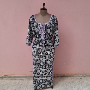 Floral Printed Embroidered Maxi <b>Dress</b> Tie Neck <b>Long</b> Sleeve Regular Eco-Friendly Casual Woven Women's All Seasons Breathable - Product Image 1