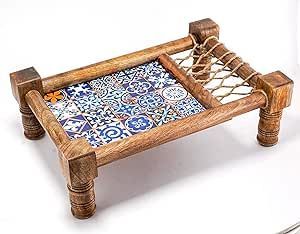 Wooden Handicraft Traditional Charpai Serving Platter Unique & Decorative <b>Snacks</b> and Drinks Serving <b>Tray</b> for Home/Restaurants - Product Image 3