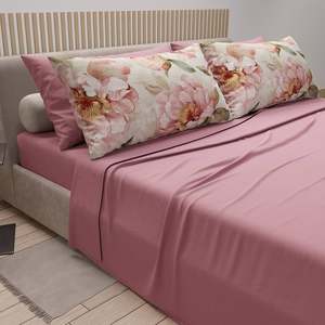 Parure de draps 6 pièces en coton pur satiné 300 fils, respirante, unie, avec taies d'oreiller imprimées, designs modernes écologiques, toutes saisons - Product Image 3