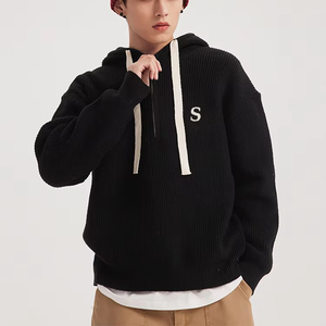 Knit Hoodie Men'S Winter Athletic Half Zip up Hoodie <b>Sweater</b> New High Quality Custom Knitwear Hoodie <b>Sweater</b> - Product Image 4