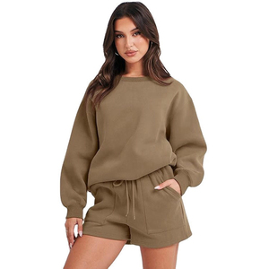 Conjunto de Sudadera y Pantalones Cortos Oversize para Mujer, Ajuste Holgado, Cómodo, Dos Piezas, hasta la Rodilla, Tejido Sólido, Informal, Transpirable, Ecológico - Product Image 1