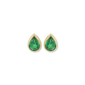 Wholesale 9k Yellow Gold Natural Pear <b>Emerald</b> Bezel Set Stud Earrings Memoria Jewels - Product Image 5
