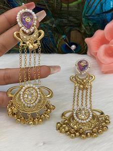 ต่างหูระย้าทรงยาวประดับมอยส์ซาไนต์ชุบทองเหลืองคุณภาพพรีเมียมสำหรับผู้หญิงและเด็กผู้หญิง เหมาะสำหรับงานแต่งงานและงานปาร์ตี้ - Product Image 3