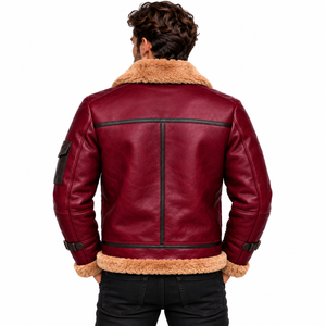 Blouson aviateur en similicuir pour homme avec garniture en fourrure, style pilote, vêtement d'extérieur d'hiver, fabricant en gros - Product Image 2