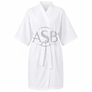 Robes de salon personnalisées avec logo, résistantes à l'eau et à l'eau de Javel, pour coiffeurs, unisexes, noires, en polyester, style kimono. - Product Image 5
