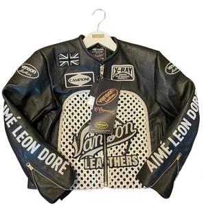 Blouson de motard léger en cuir noir et rouge pour l'hiver |   Moto de style américain Vanson Style Flat Track Star - Product Image 3