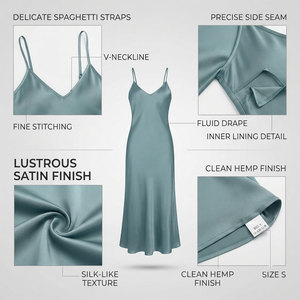 Elegante Camisón de Satén para Mujer, Cuello en V, Sin Mangas, Largo hasta la Rodilla, Color Sólido, Suave, Ecológico, Talla Grande, Térmico, Bordado - Product Image 6