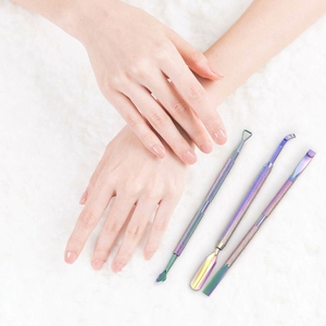 Ensemble de 3 grattoirs à cuticules, repousse-cuticules pour ongles des mains et des pieds, dissolvant de gel/vernis à ongles, en acier inoxydable, professionnel - Product Image 1