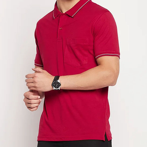 Polo pour homme rouge haut de gamme avec logo personnalisé, manches courtes, tissu en mélange de coton premium, coupe moderne, tenue décontractée et professionnelle - Product Image 1