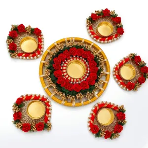 Support de bougie circulaire en métal avec motif floral pour activités religieuses, plateau décoratif durable - Product Image 6