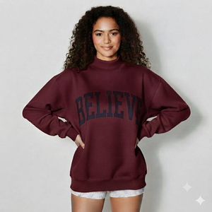 เสื้อสเวตเชิ้ตคอเต่าสีส้มสำหรับผู้หญิง พิมพ์ลายตัวอักษร Believe ทรงโอเวอร์ไซส์ ผ้าถัก คอตตอน แขนยาว เหมาะสำหรับใส่ในฤดูใบไม้ร่วง - Product Image 2