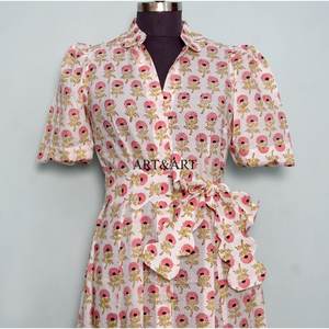 Vestido Midi Casual Moderno para Mujer, Estilo Dulce y Elegante, Estampado a Mano, de Algodón, Tipo Canguro, Natural - Product Image 6